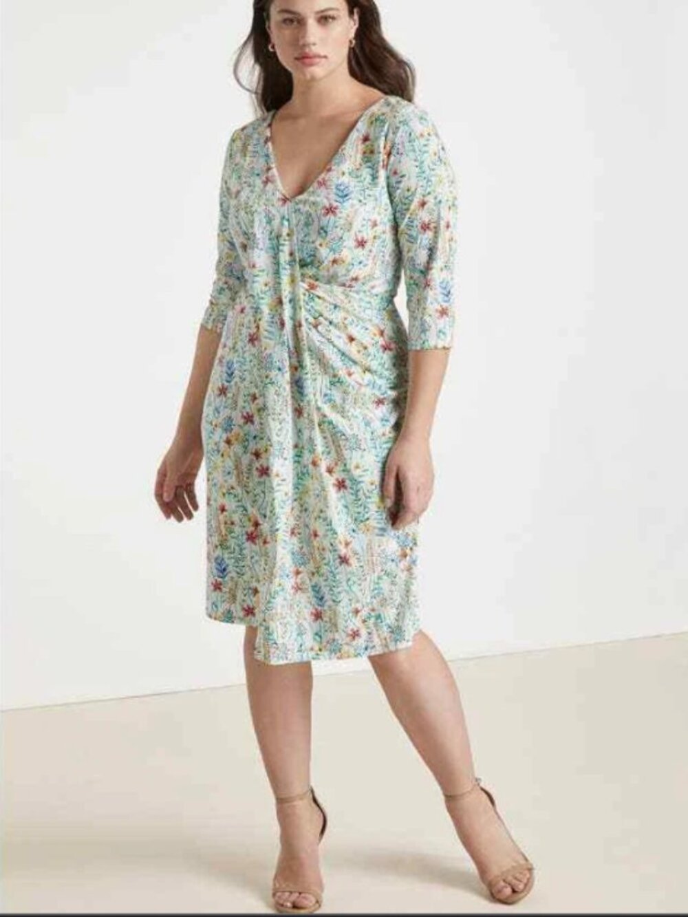 Jason Wu X Eloquii White Floral Wrap-Style Midi Dress w/ Multicolor Blooms sz 14 - Picture 7 of 10